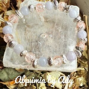 Bracelet Aquamarine and pink jade